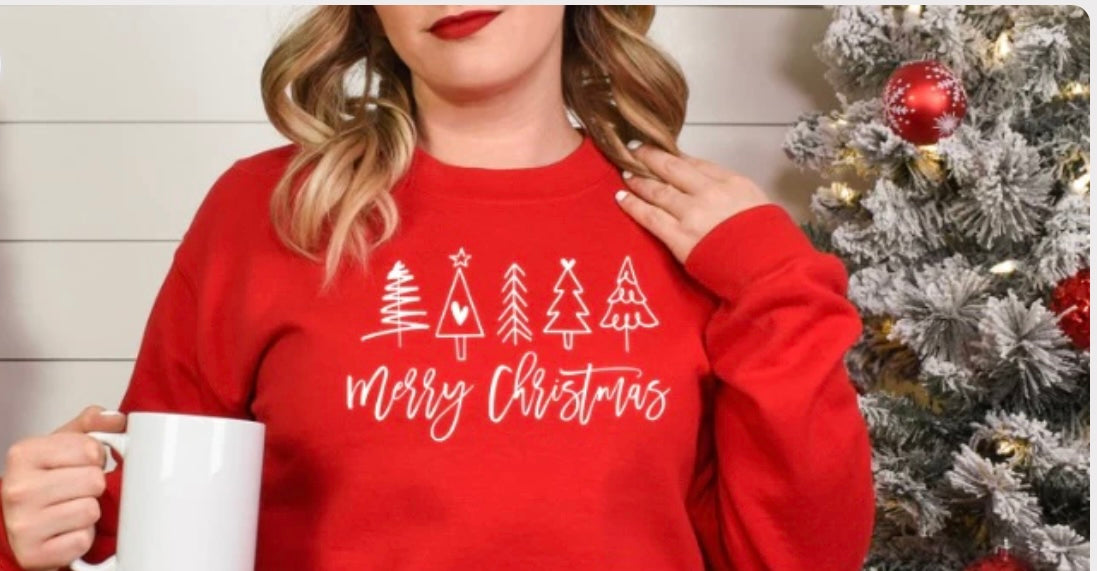 MERRY CHRISTMAS TEE, WHITE TREES